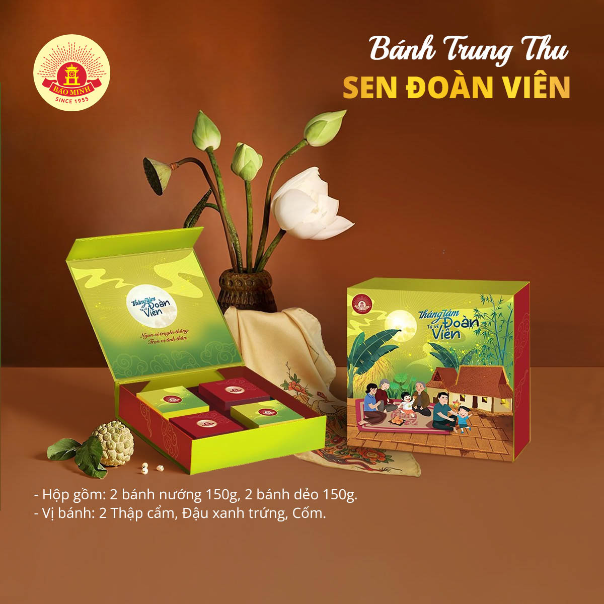 Bánh Trung Thu Bảo Minh Hộp Bánh Cao Cấp Sen Đoàn Viên TL480g Mã 654 Bánh Trung Thu Bảo Minh Hộp Bánh Cao Cấp Sen Đoàn Viên TL480g Mã 654