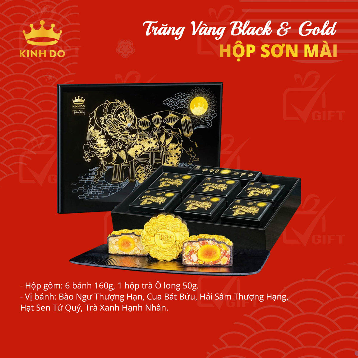 Bánh Trung Thu Kinh Đô Trăng Vàng Black & Gold - Hộp Sơn Mài