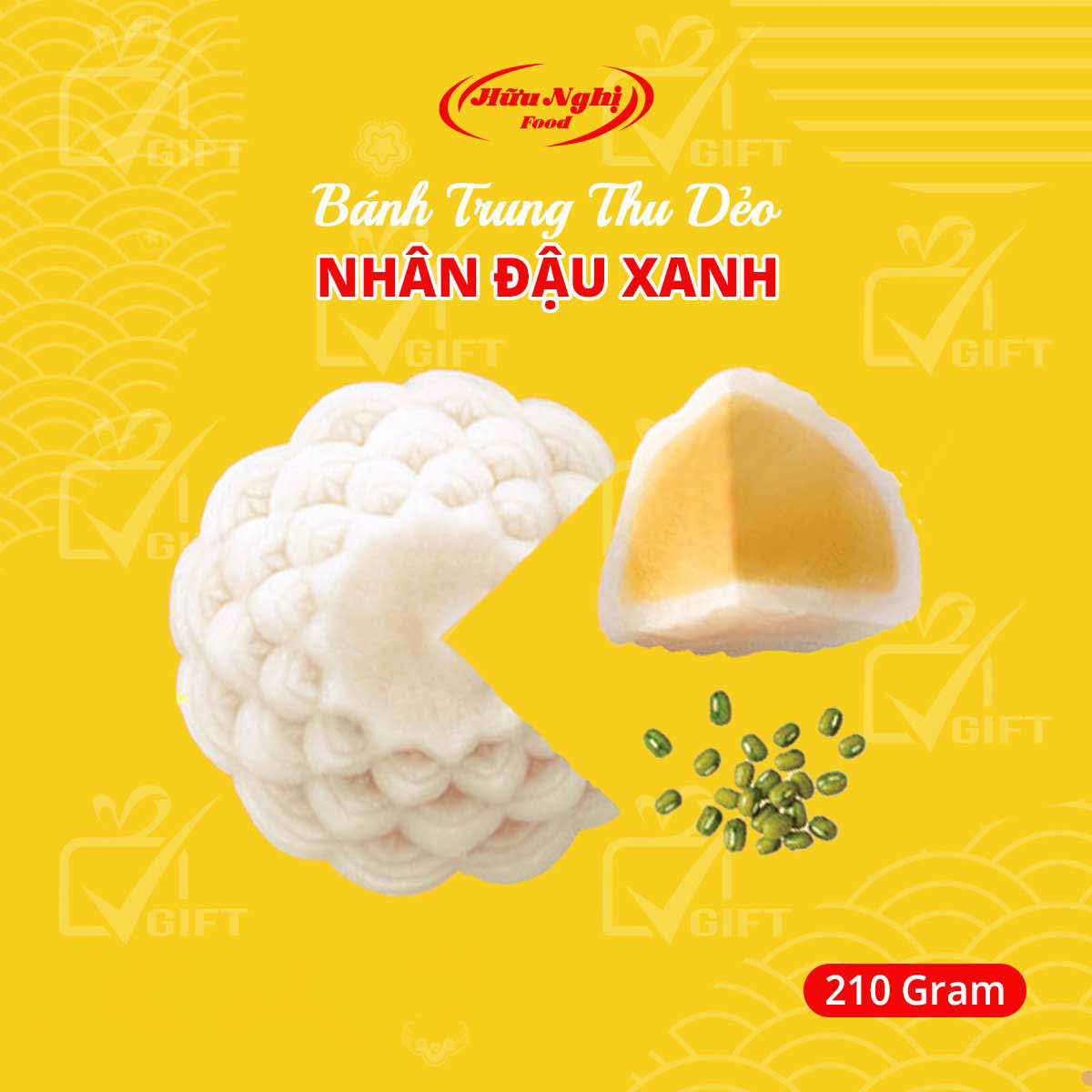 Banh Trung Thu Hữu Nghị Dẻo Nhân Đậu Xanh 210g Banh Trung Thu Hữu Nghị Dẻo Nhân Đậu Xanh 210g