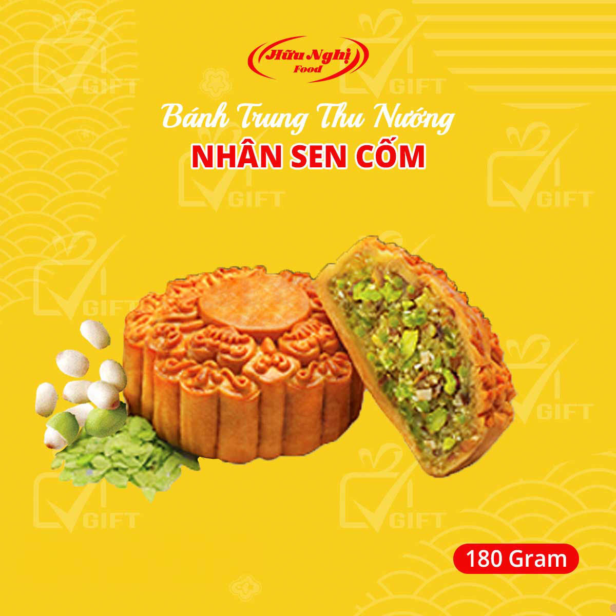 Banh Trung Thu Hữu Nghị Nướng Nhân Sen Cốm 180g Banh Trung Thu Hữu Nghị Nướng Nhân Sen Cốm 180g