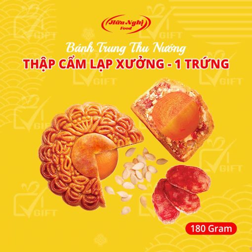 Banh Trung Thu Hữu Nghị Nướng Nhân Thập Cẩm Lạp Xưởng 1 Trứng 180g