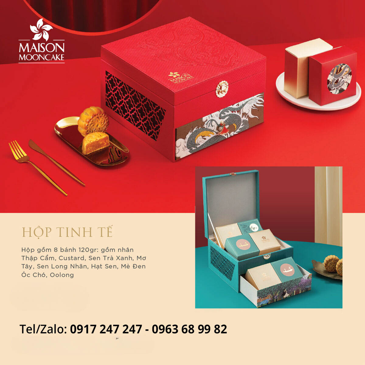 Bánh Trung Thu Maison Mooncake Hộp Tinh Tế 8 Bánh 120gr Bánh Trung Thu Mai Sơn Hộp Tinh Tế