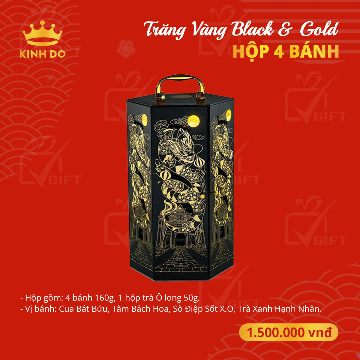 Bánh Trung Thu Kinh Đô Trăng Vàng Black & Gold - Hộp 4 bánh